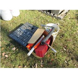 PILE OF FLARES, TRAILER PLUG INS, HOOKS, HARDWARE ORGANIZER, ETC