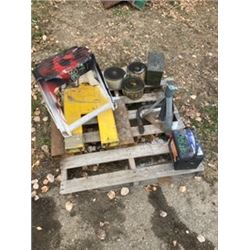 PALLET C/W BATTERY, TIE DOWN STRAPS, ETC
