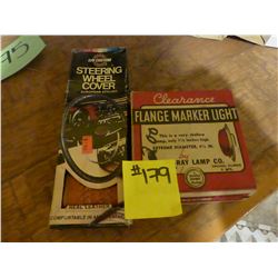 FLANGE MARKER LIGHT IN ORIGINAL BOX & STEERING WHEEL COVER IN ORIGINAL BOX