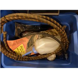 TOTE C/W DEFROSTER GUN, BATTERY FILL BOTTLE, GAUGES, ETC