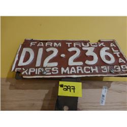 1939 ALBERTA FARM TRUCK LICENSE PLATE