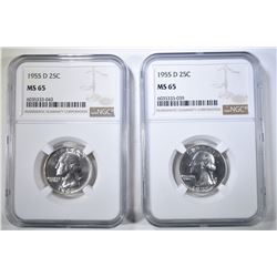 2-1955-D WASHINGTON QUARTERS, NGC MS-65