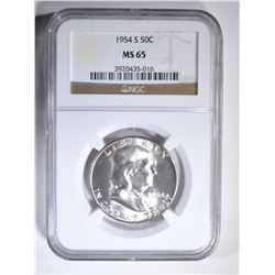 1954-S FRANKLIN HALF DOLLAR, NGC MS-65
