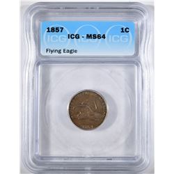 1857 FLYING EAGLE CENT  ICG MS-64