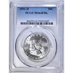 1951-D FRANKLIN HALF PCGS MS-64 FBL