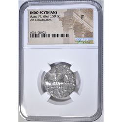 AFTER 58 BC AZES I/II AR TETRADRACHM NGC F