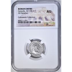 AD 198-217 CARACALLA AR DENARIUS NGC AU