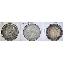 LOT OF 3 1901-O MORGAN DOLLARS  VG, F,XF