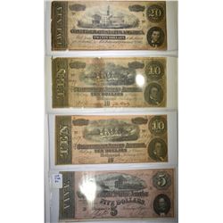 LOT OF 4 CONFEDERATE STATES OF AMERICA NOTES