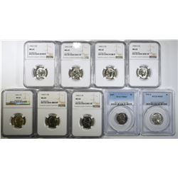 LOT OF 9 GRADED JEFFERSON NICKELS: