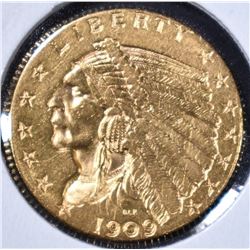 1909 $2.5 GOLD, NICE BU
