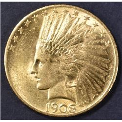 1908 $10 GOLD, CH BU