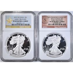 2- NGC GRADED PF-69 ULTRA CAMEO SILVER EAGLES