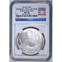 2014-P BASEBALL HALL OF FAME $1, NGC MS-70