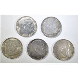 LOT OF 5 GERMANY THIRD REICH 5 REICHSMARKS