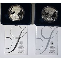 2004-W & 2005-W PROOF AMERICAN SILVER EAGLES