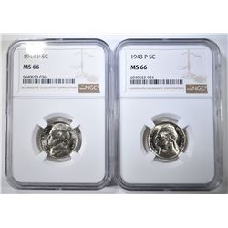 1943-P & 44-P SILVER JEFFERSON NICKELS NGC MS-66