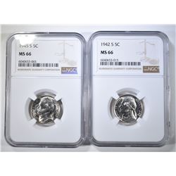1942-S, & 45-S SILVER JEFFERSON NICKELS NGC MS-66