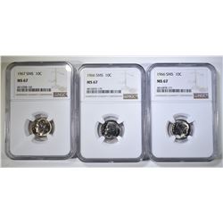 2-1966 & 1-67 SMS ROOSEVELT DIMES, NGC MS-67