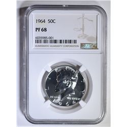 1964 KENNEDY HALF DOLLAR, NGC PF-68