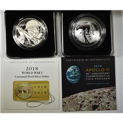 2-MODERN PROOF COMMEM SILVER DOLLARS: