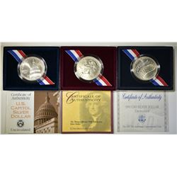 3-MODERN UNC COMMEM SILVER DOLLARS