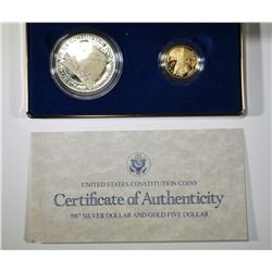 1987 CONSTITUTION 2-COIN SET WITH $5.00 GOLD