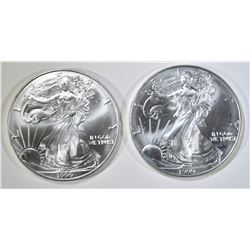 2-BU 1999 AMERICAN SILVER EAGLES