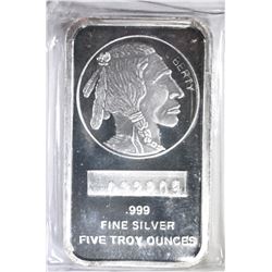 FIVE OUNCE .999 SILVER BAR INDIAN/BUFFALO