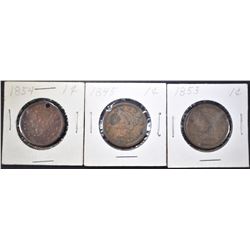 1845 & 1853 GOOD & 1854 FINE LARGE CENTS