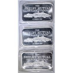 3- 1oz .999 FINE SILVER BARS- SHELBY MUTUAL