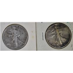 1918-S & 1938-D WALKING LIBERTY HALVES, FINE