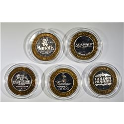 5 LIMITED EDITION $10 SILVER GAMING TOKENS