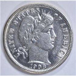 1908 BARBER DIME AU/BU