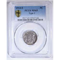 1913-S TYPE-1 BUFFALO NICKEL PCGS MS-65