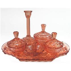 Pink Depression Glass 9 Pc Art Deco Dresser Set#1227192