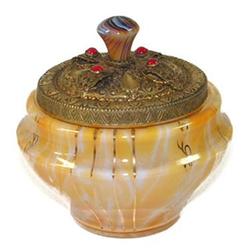 Brass, Yellow Slag and Gold w Glass Jewels Jar #1227206