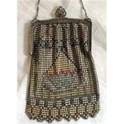 Whiting and Davis Mesh Enameled Victorian Purse#1237559