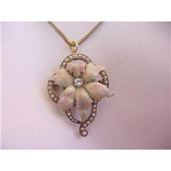 14K Enamel Seed Pearl Diamond Necklace #1237597