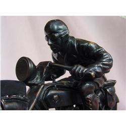 Art Deco Bronze Motorcycle with Rider, Signed #1237606