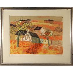 Andre Even S/N Lithograph, Houses in Landscape #1237746
