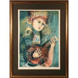 Limited Edition Lithograph,Woman with Guitar #1237750