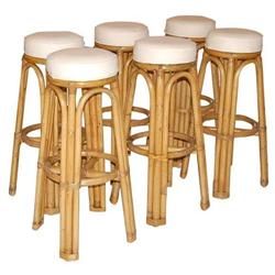 Set of 6 Rattan Bar Stools (midcentury modern) #1238033