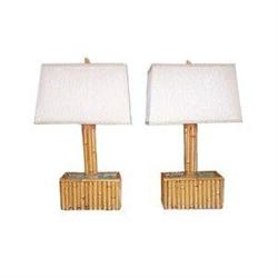 Pair of bamboo planter lamps -midcentury modern#1238037