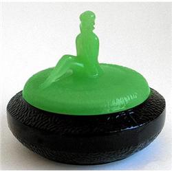 JACKIE Jadite Black Glass Powder Jar #1238087