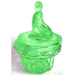  Green EGYPTIAN Art Deco Glass Powder Jar #1238096