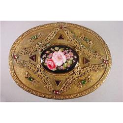 Empire Art Gold Brass Floral Enamel Jeweled Box#1238119