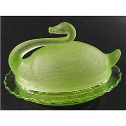 Sowerby Vaseline Rosalin Swan Lid Butter Dish #1238126