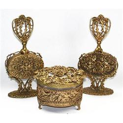 Ornate Ormolu Perfume Bottle & Jar Dresser Set #1238147