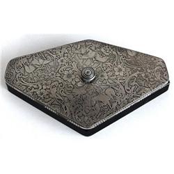 Silver Hunt Scene & Black Glass Make Up Compact#1238184